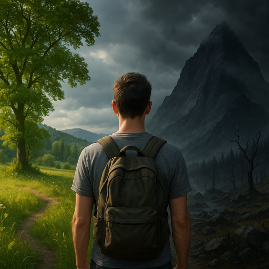 Person foran et landskab